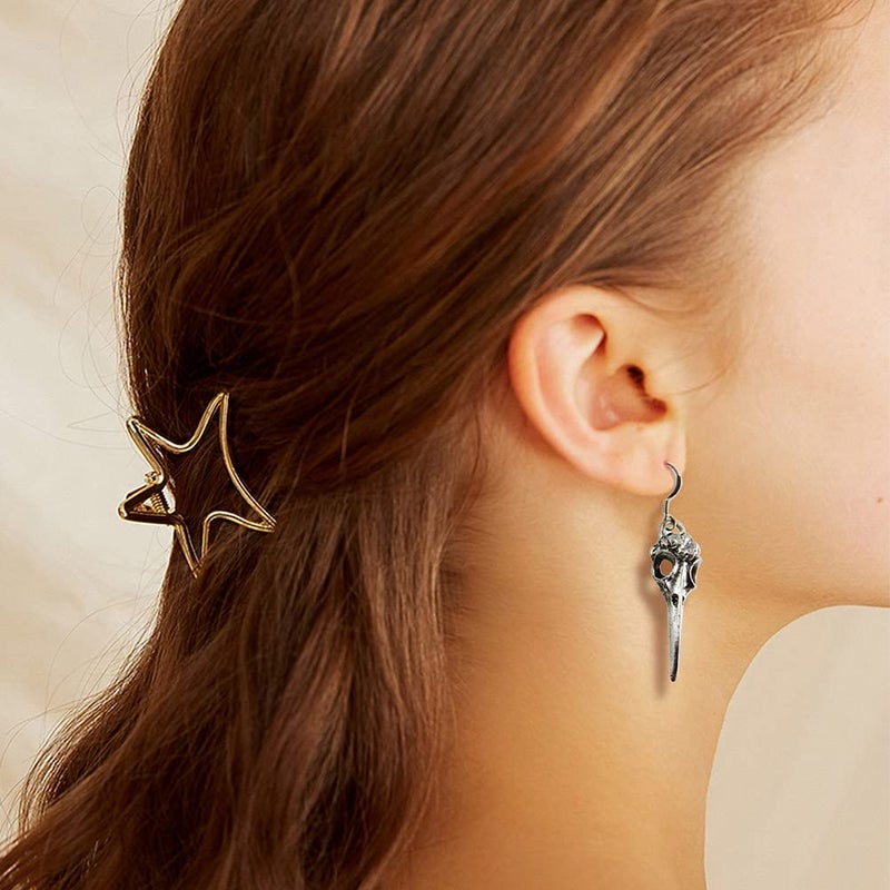 Hithop Halloween Jewelry Silver Crow Skull Earrings Charm Dangle Earrings Raven Earrings Bird Skull Jewelry Gothic Gift Set Punk Design - Image 3